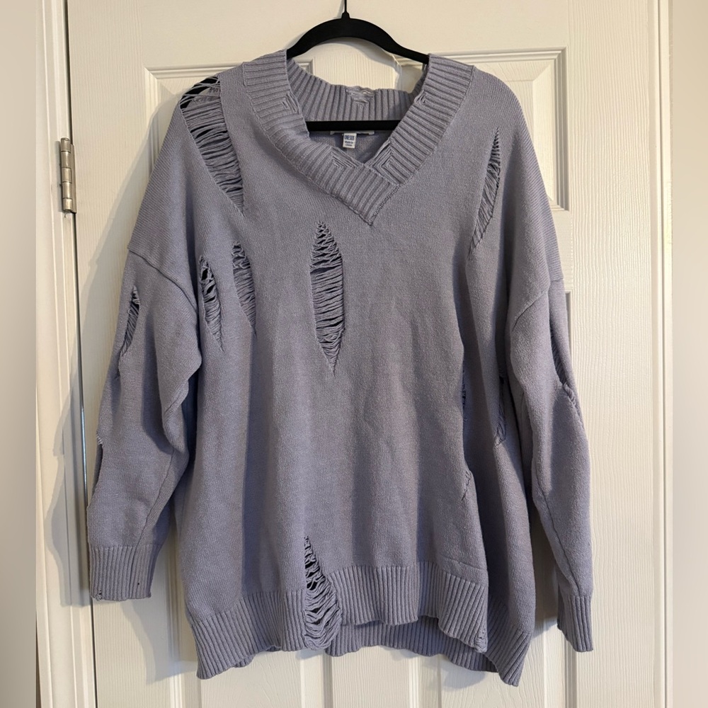 She + Sky Lilac V-Neck Sweater